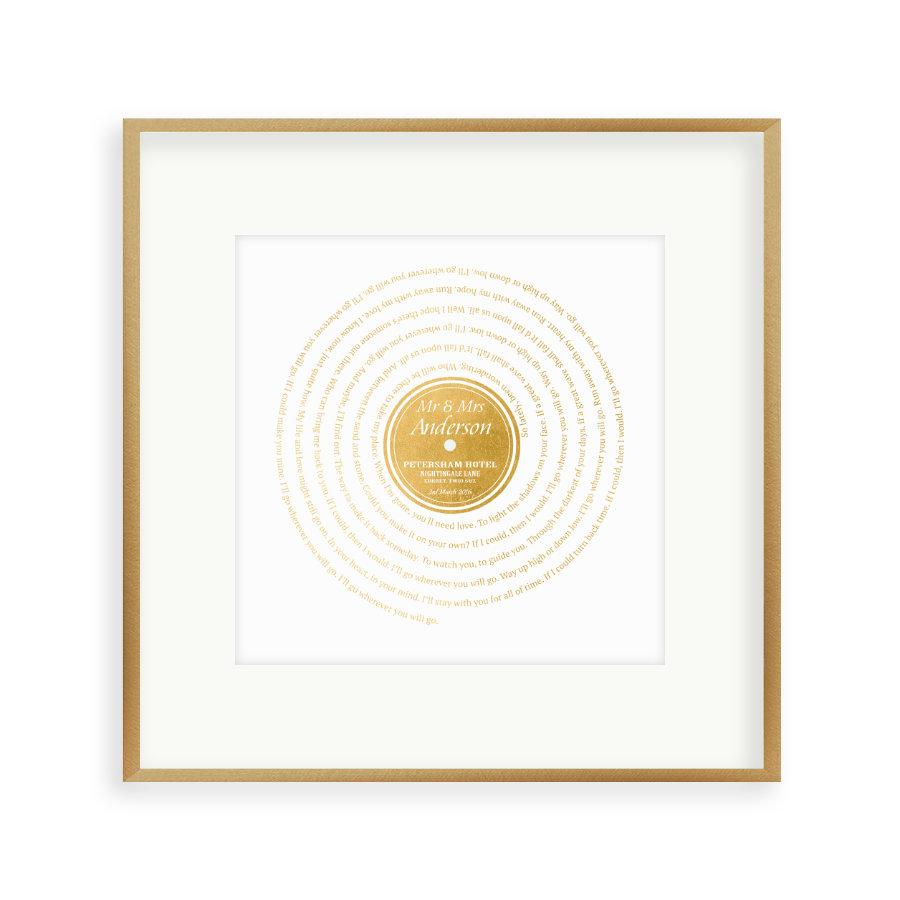 Personalised Vinyl Metallic Foil First Dance Song Record Lyrics Print - Blim & Blum