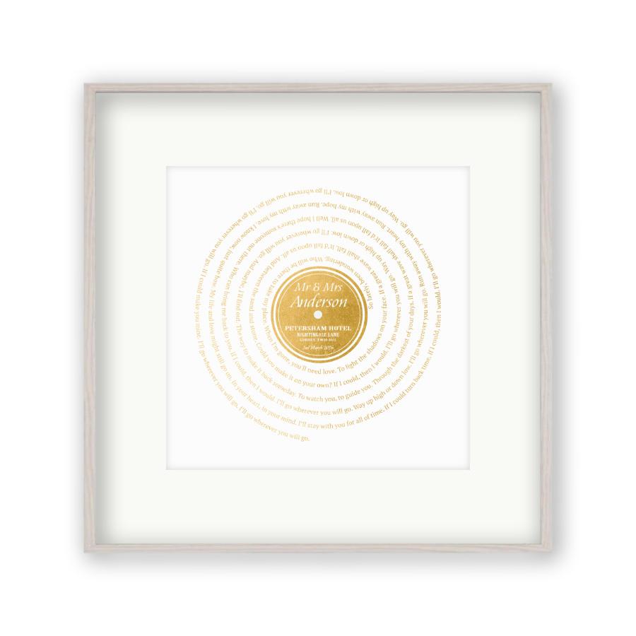 Personalised Vinyl Metallic Foil First Dance Song Record Lyrics Print - Blim & Blum