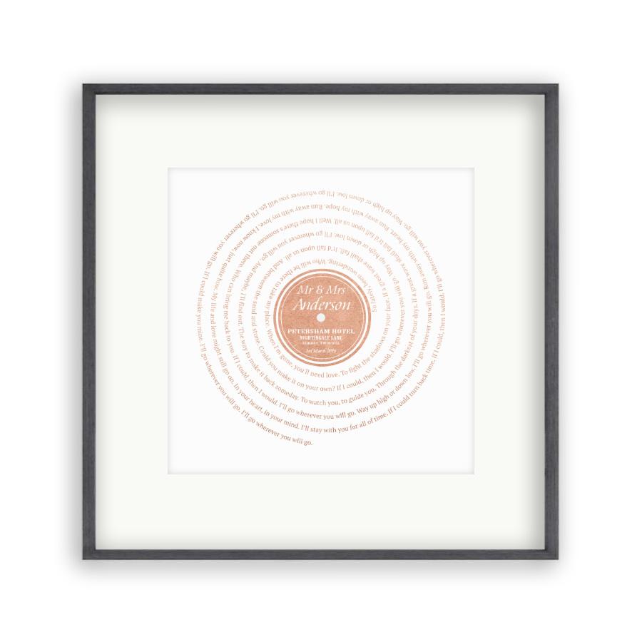 Personalised Vinyl Metallic Foil First Dance Song Record Lyrics Print - Blim & Blum