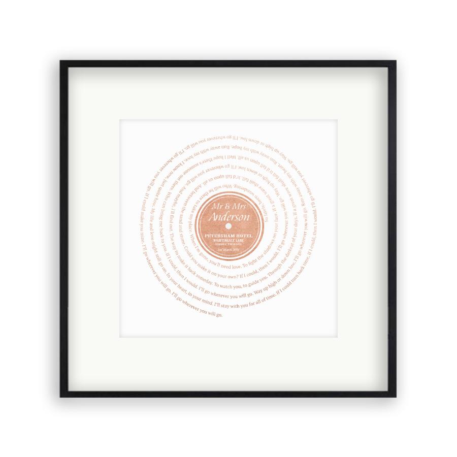 Personalised Vinyl Metallic Foil First Dance Song Record Lyrics Print - Blim & Blum