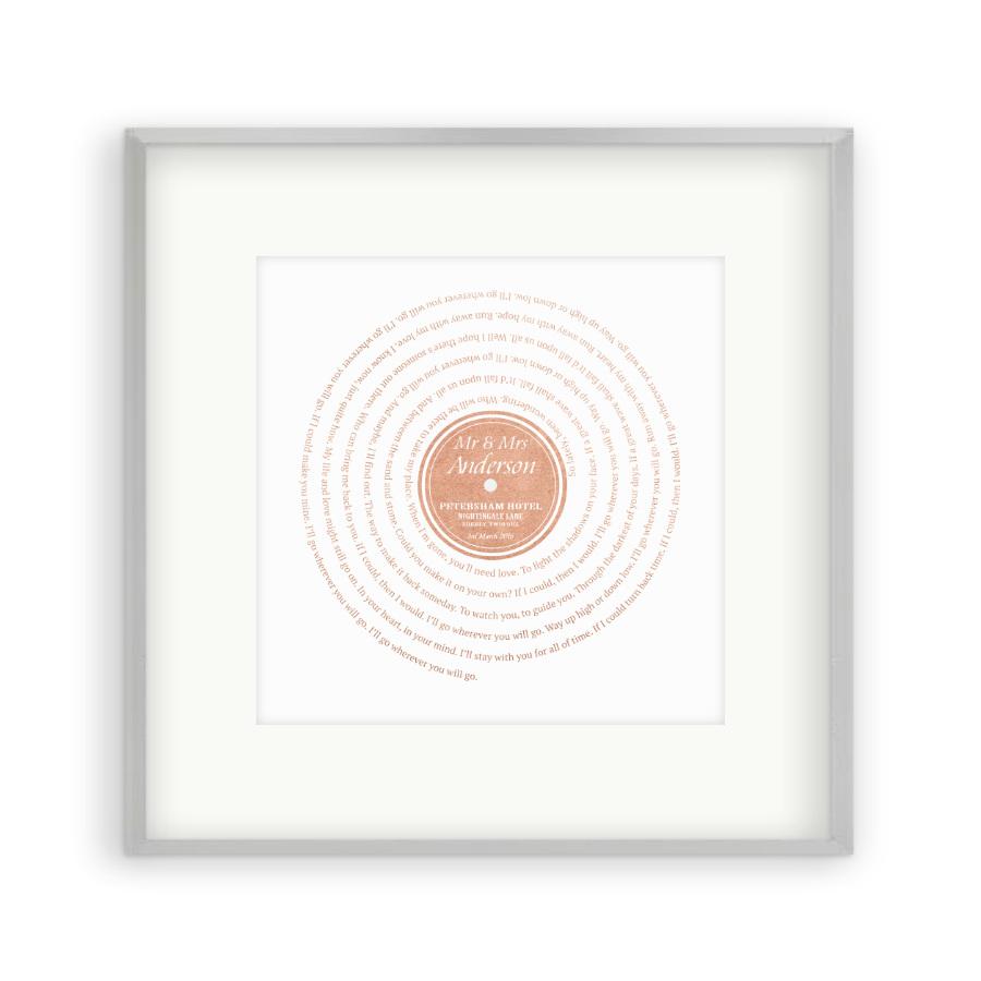 Personalised Vinyl Metallic Foil First Dance Song Record Lyrics Print - Blim & Blum