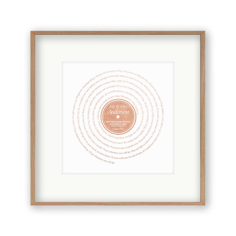 Personalised Vinyl Metallic Foil First Dance Song Record Lyrics Print - Blim & Blum