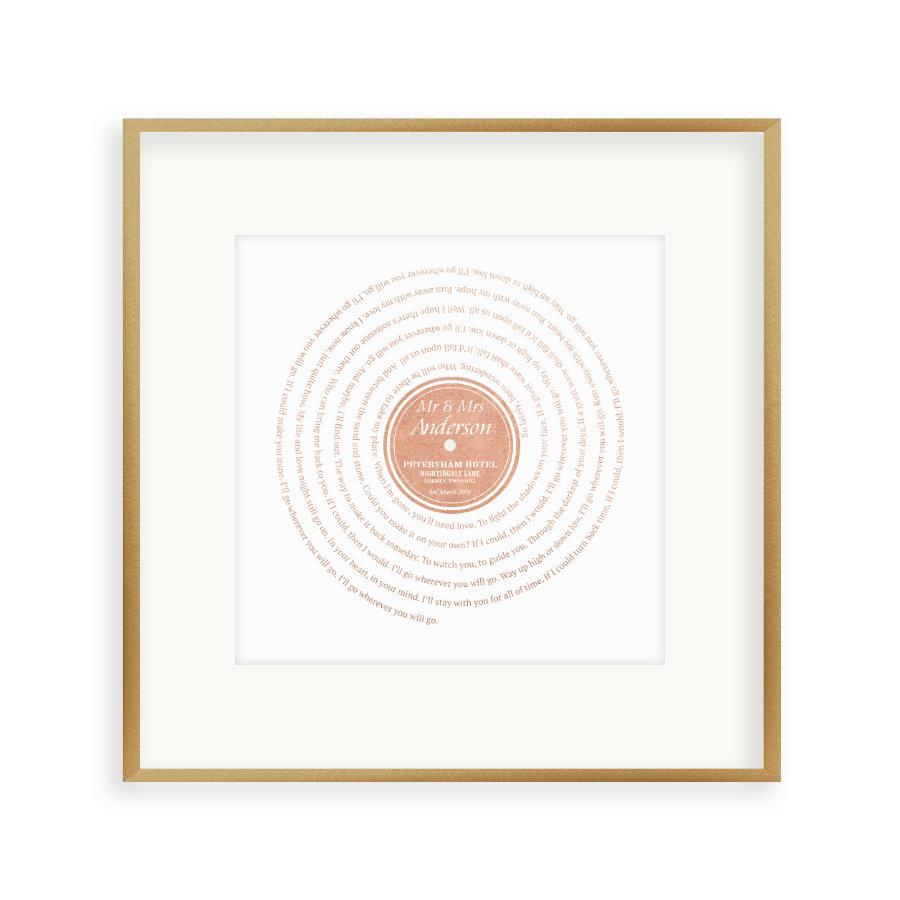 Personalised Vinyl Metallic Foil First Dance Song Record Lyrics Print - Blim & Blum