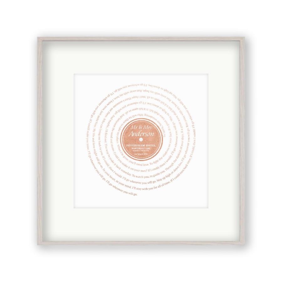 Personalised Vinyl Metallic Foil First Dance Song Record Lyrics Print - Blim & Blum