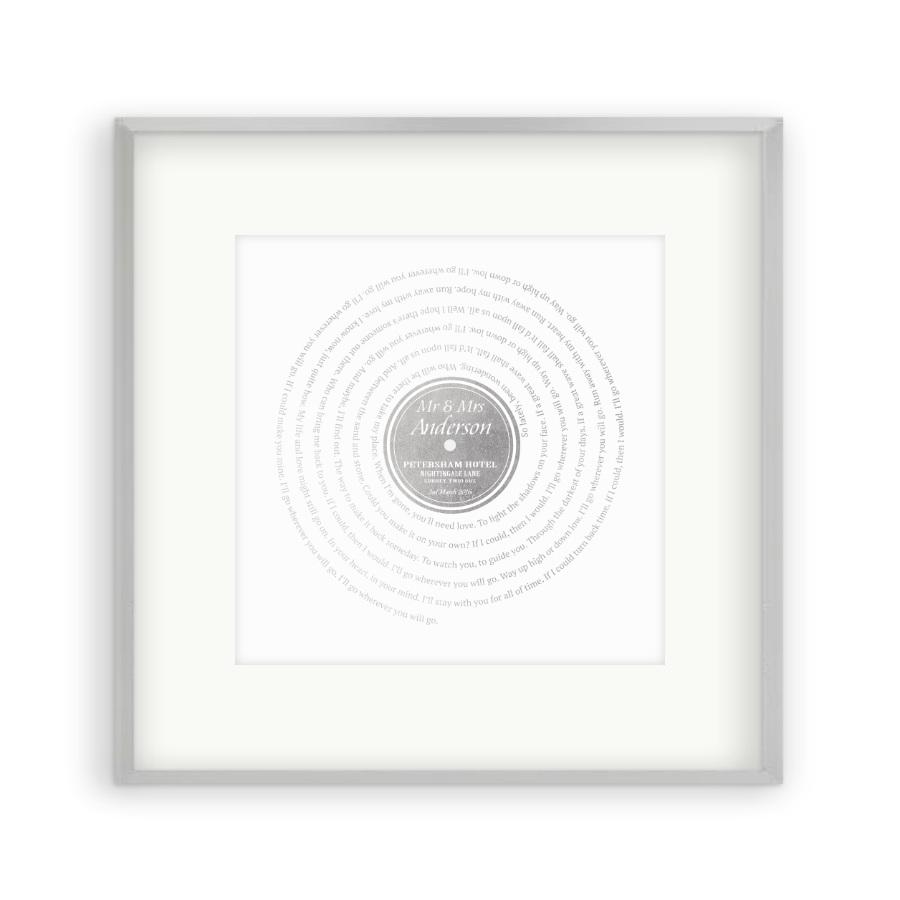 Personalised Vinyl Metallic Foil First Dance Song Record Lyrics Print - Blim & Blum