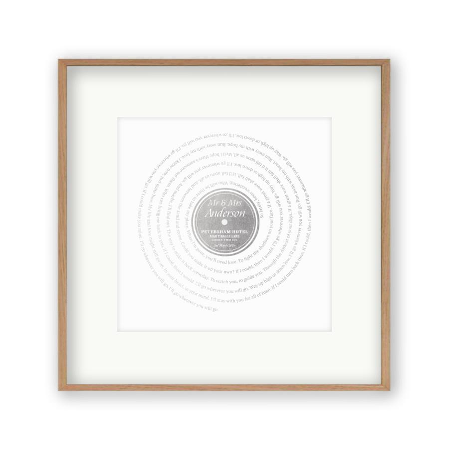 Personalised Vinyl Metallic Foil First Dance Song Record Lyrics Print - Blim & Blum