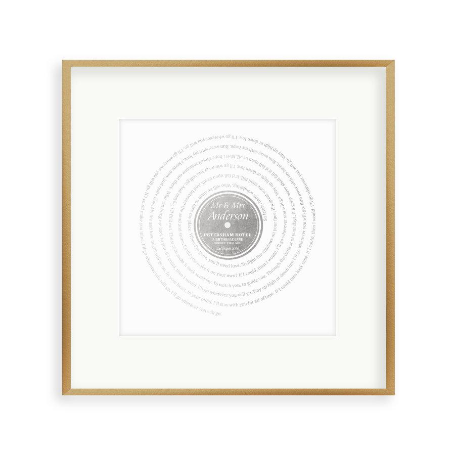 Personalised Vinyl Metallic Foil First Dance Song Record Lyrics Print - Blim & Blum