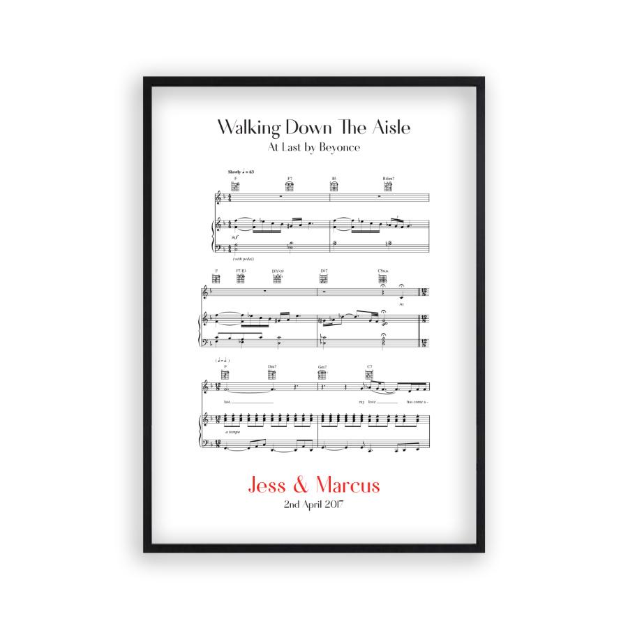 Personalised Walking Down The Aisle Music Sheet Notes Print - Blim & Blum