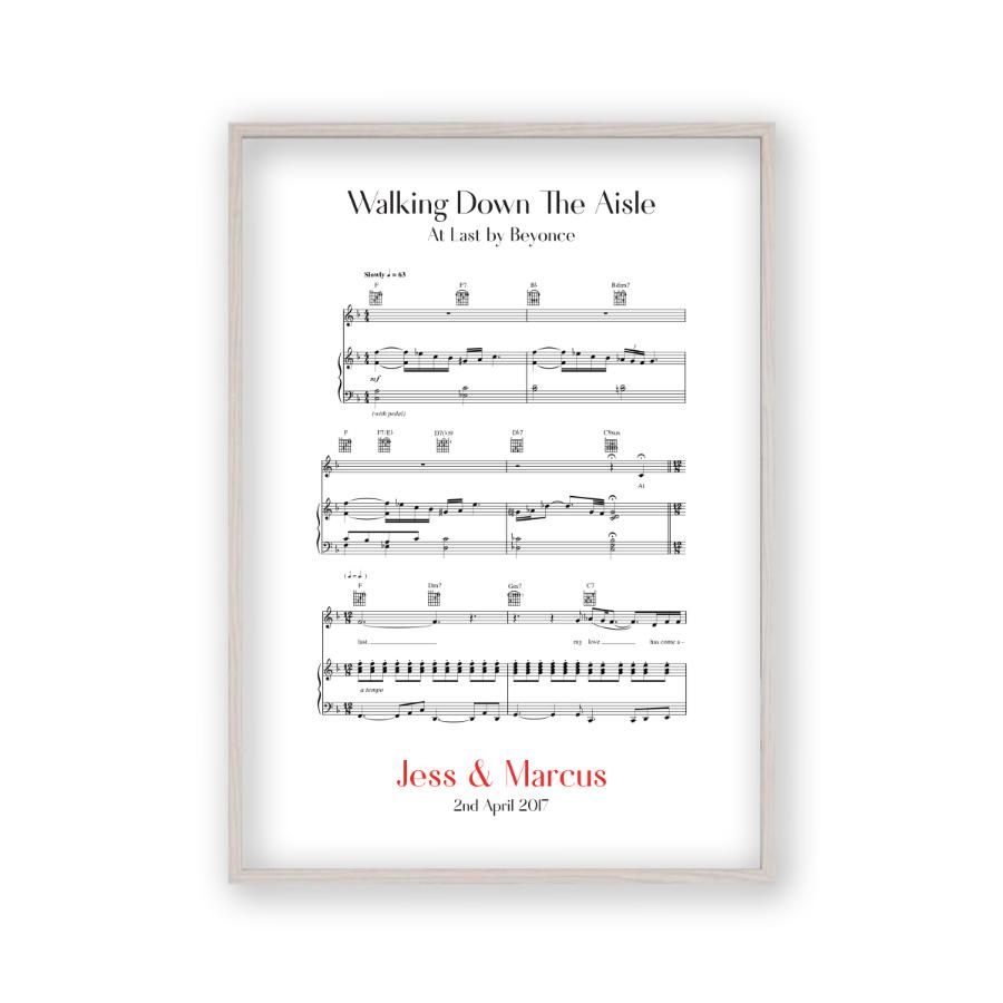 Personalised Walking Down The Aisle Music Sheet Notes Print - Blim & Blum
