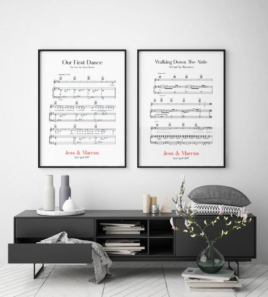 Personalised Wedding Day Sheet Music - Set Of 2 Prints - Blim & Blum