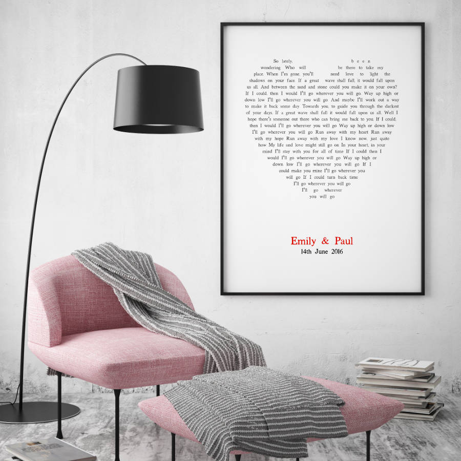 Personalised Heart Song Lyrics Print