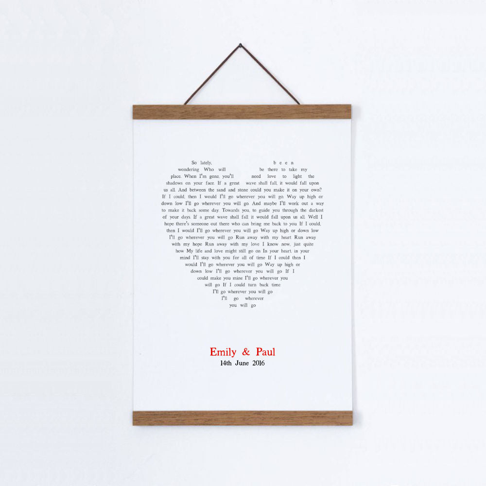 Personalised Heart Song Lyrics Print