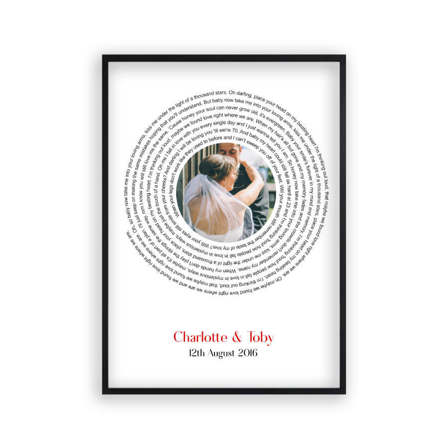 Personalised Wedding Or Couple Photo Song Lyrics First Dance Print