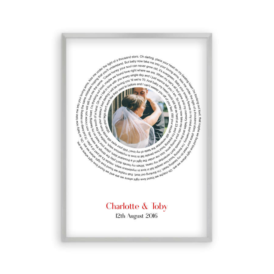 Personalised Wedding Or Couple Photo Song Lyrics First Dance Print