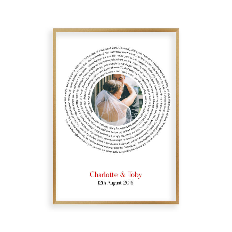 Personalised Wedding Or Couple Photo Song Lyrics First Dance Print