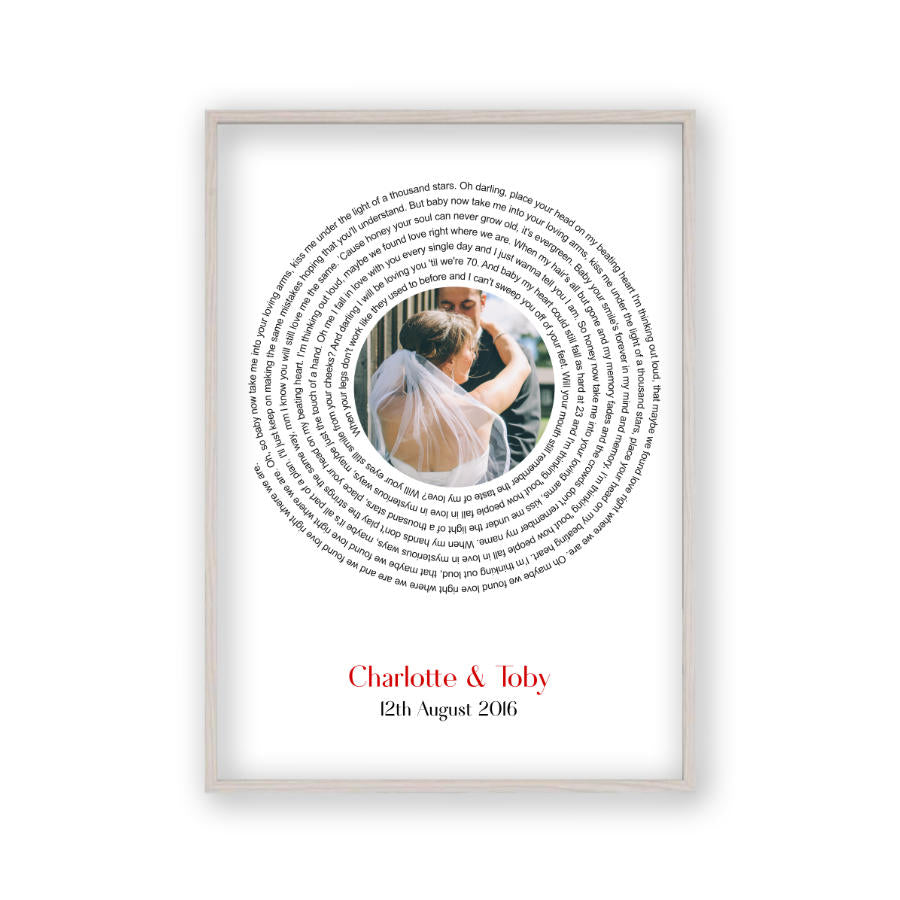 Personalised Wedding Or Couple Photo Song Lyrics First Dance Print