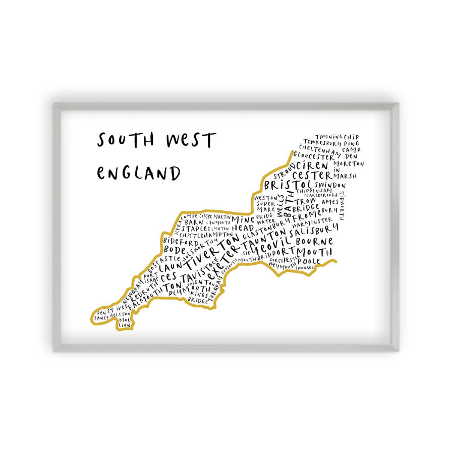 South West England Typography Map Print