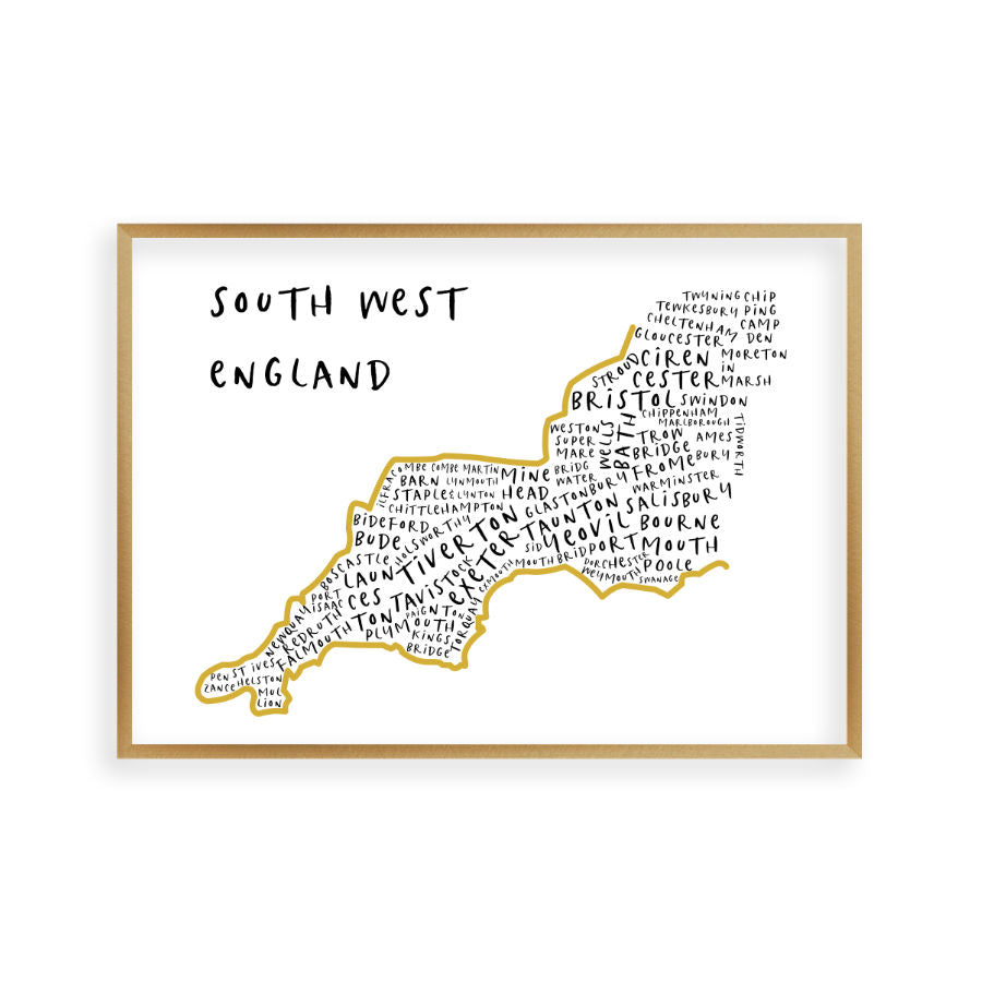 South West England Typography Map Print