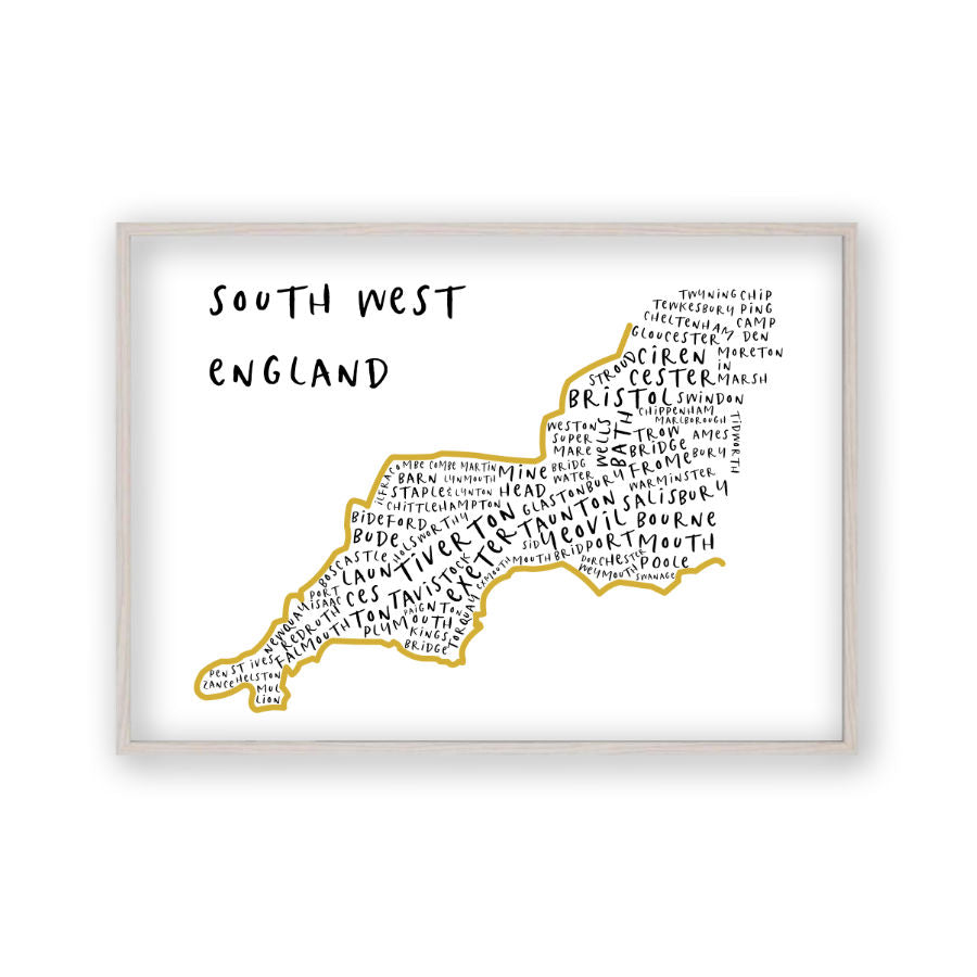 South West England Typography Map Print