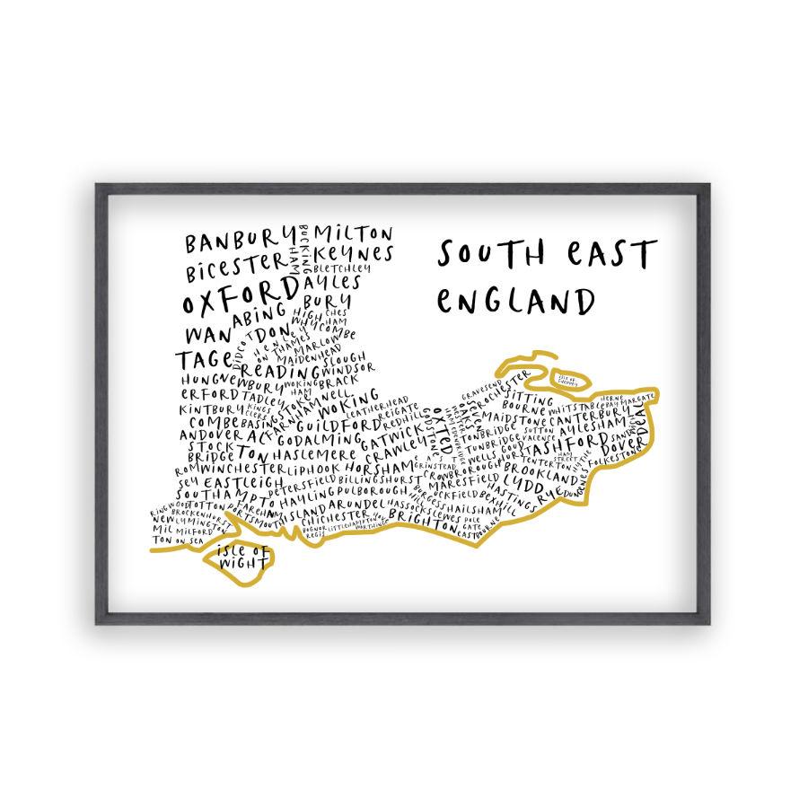 South East England Typography Map Print - Blim & Blum