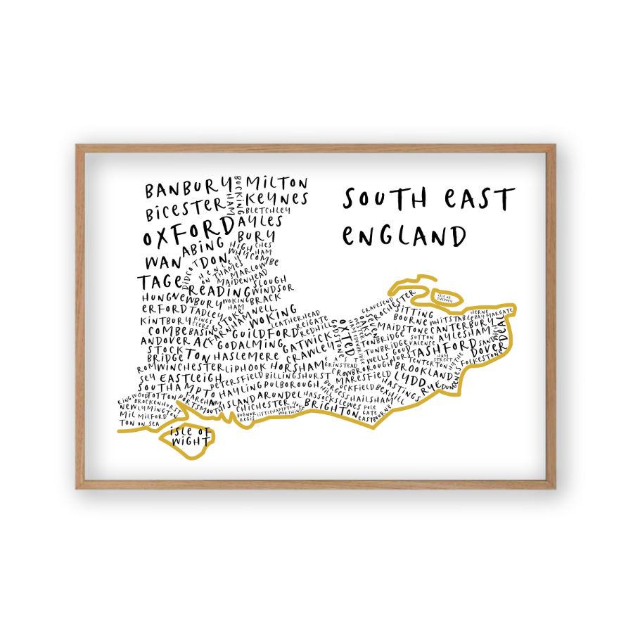 South East England Typography Map Print - Blim & Blum