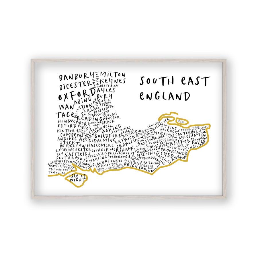 South East England Typography Map Print - Blim & Blum