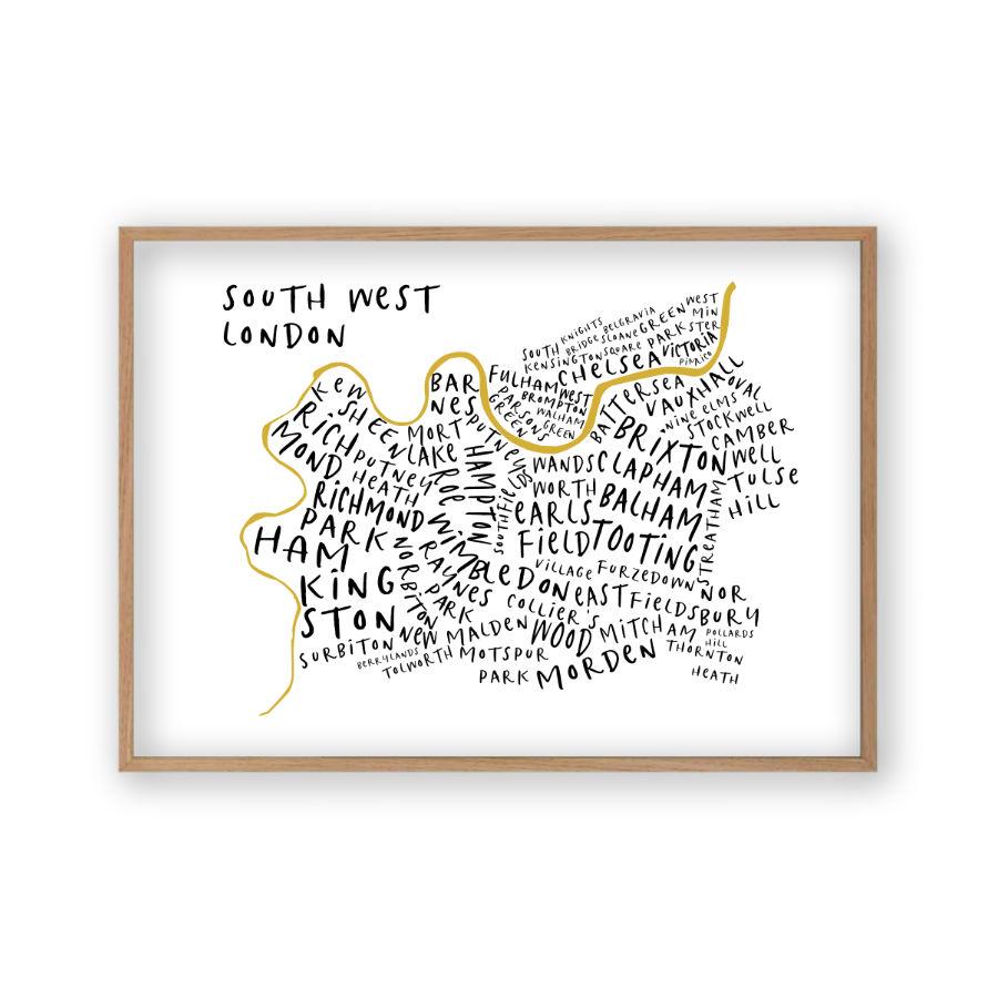 South West London Typography Map Print - Blim & Blum