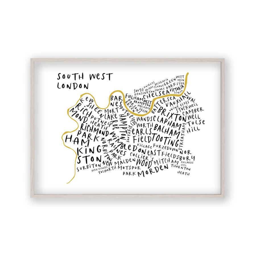 South West London Typography Map Print - Blim & Blum