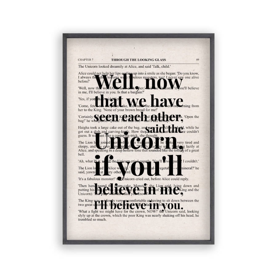 Alice In Wonderland Unicorn Quote Book Print