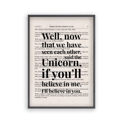 Alice In Wonderland Unicorn Quote Book Print