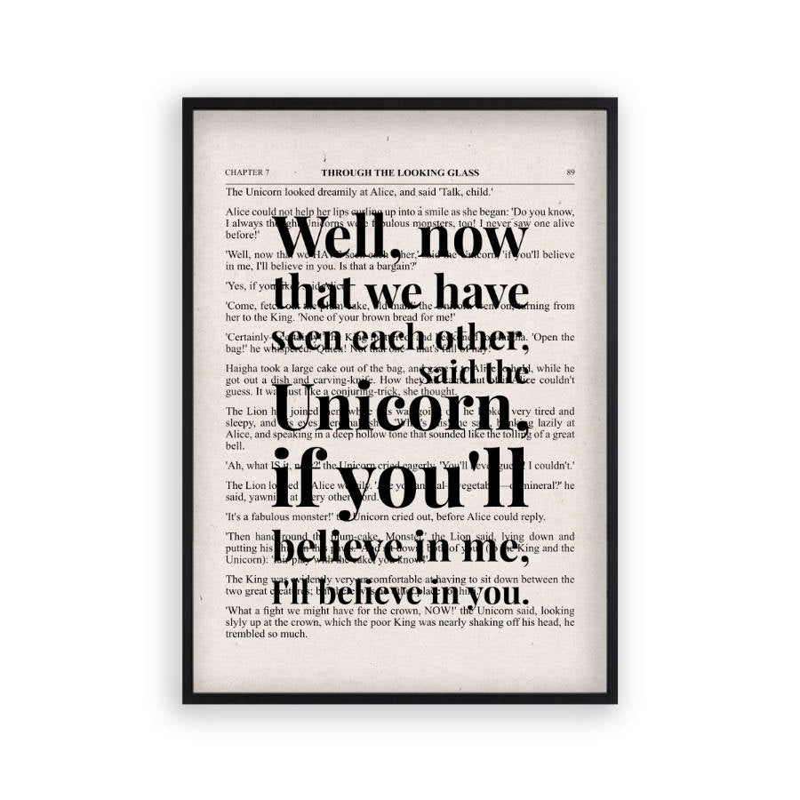 Alice In Wonderland Unicorn Quote Book Print