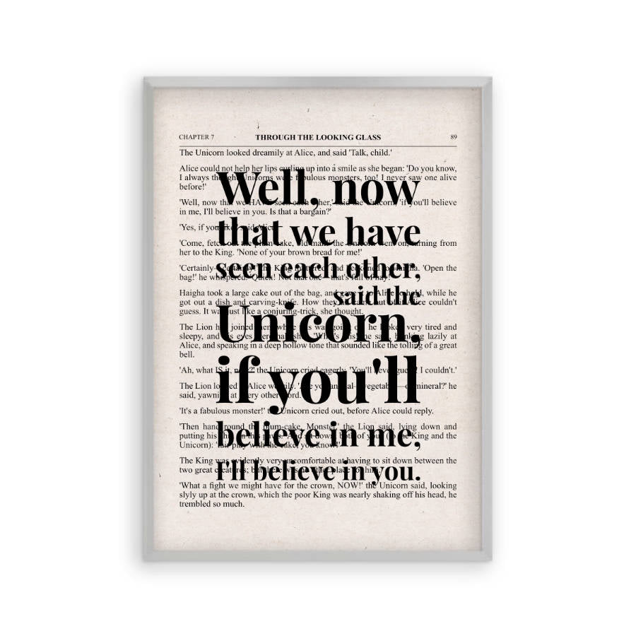 Alice In Wonderland Unicorn Quote Book Print