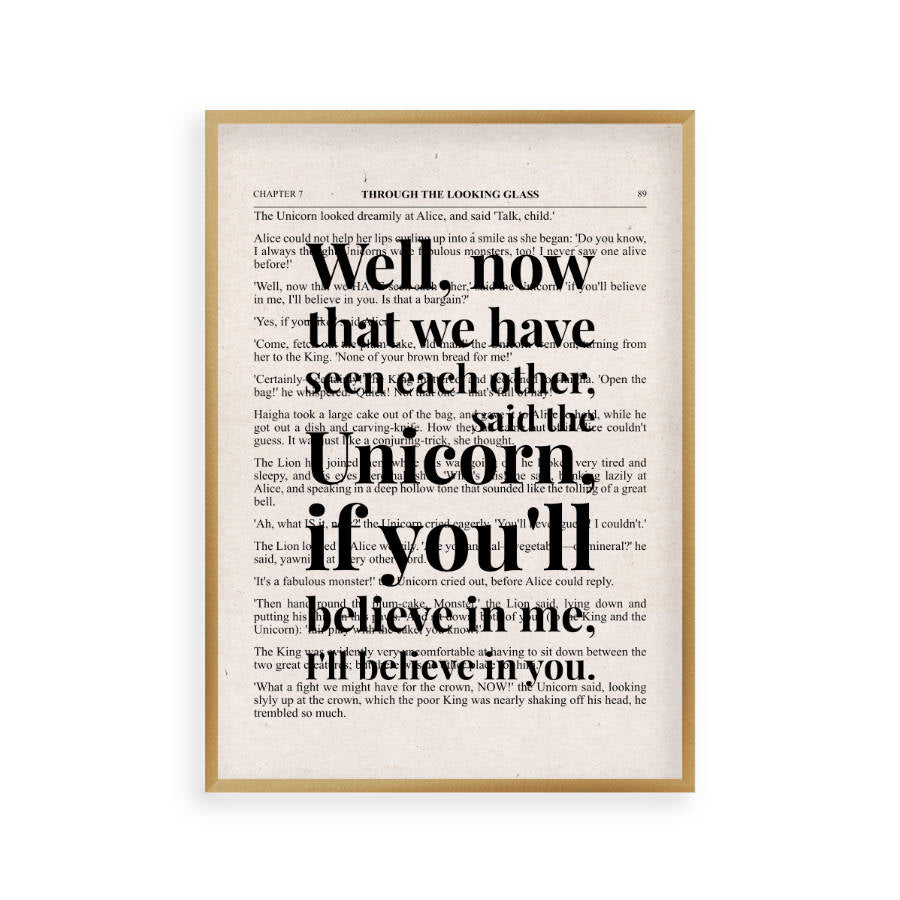 Alice In Wonderland Unicorn Quote Book Print