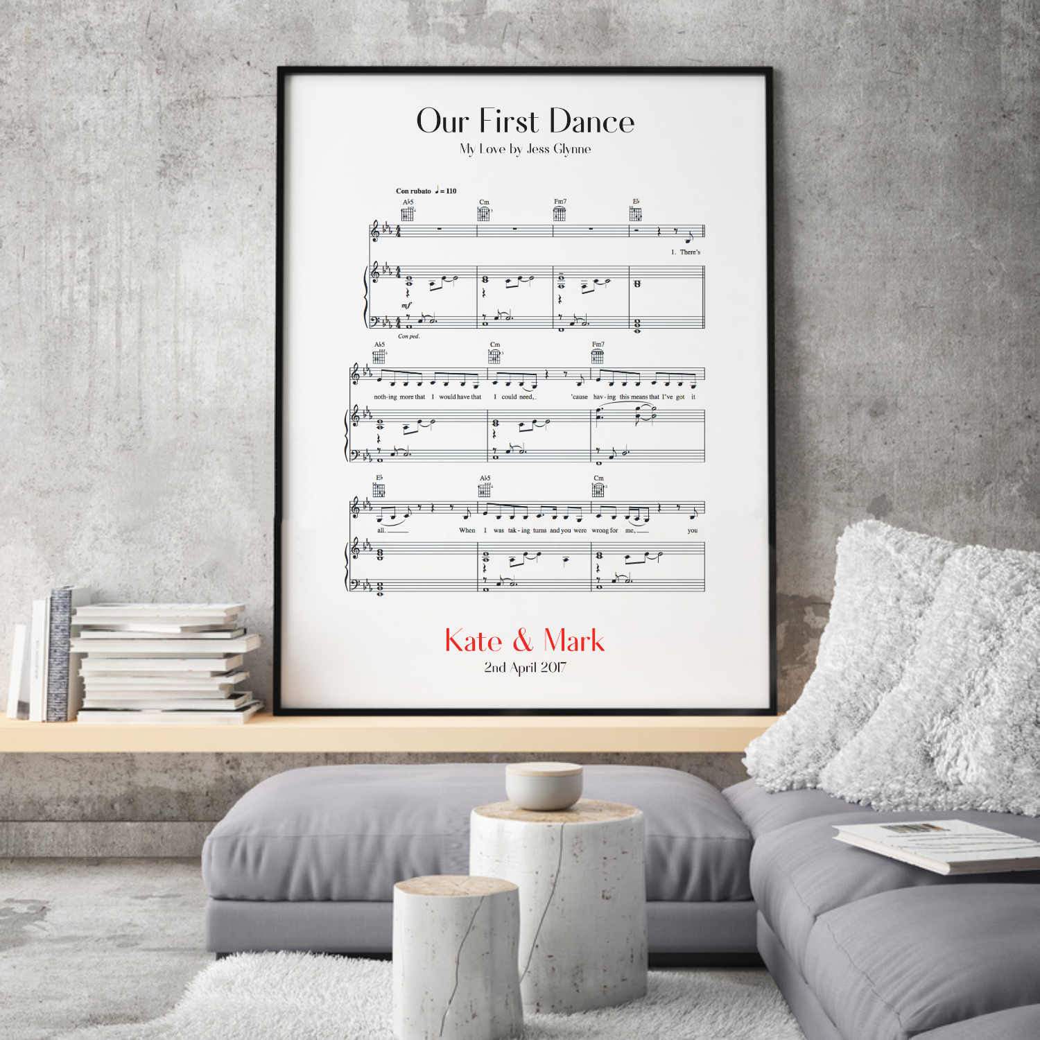 Personalised First Dance Wedding Music Sheet Notes Print - Blim & Blum