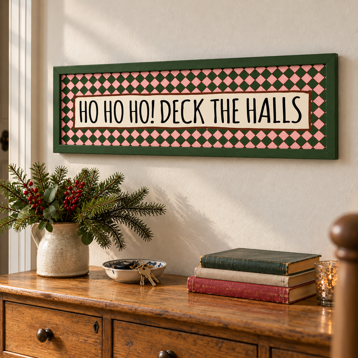 Ho Ho Ho Deck The Halls panoramic Christmas print