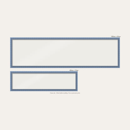 Sky Blue bobbin panoramic frame shown in both sizes, 60cm x 15cm and 100cm x 25cm