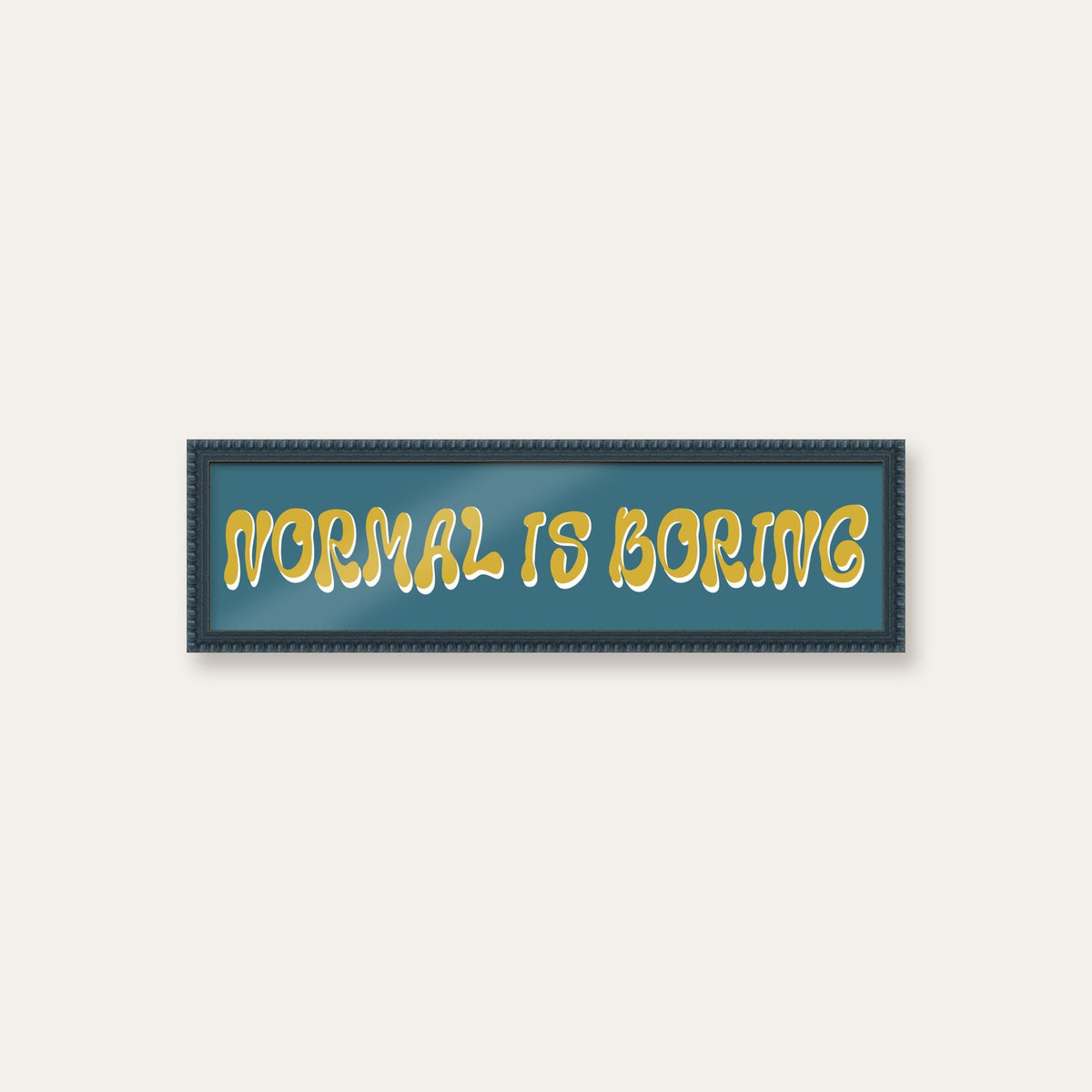 Normal Is Boring panoramic print in a midnight blue bobbin frame