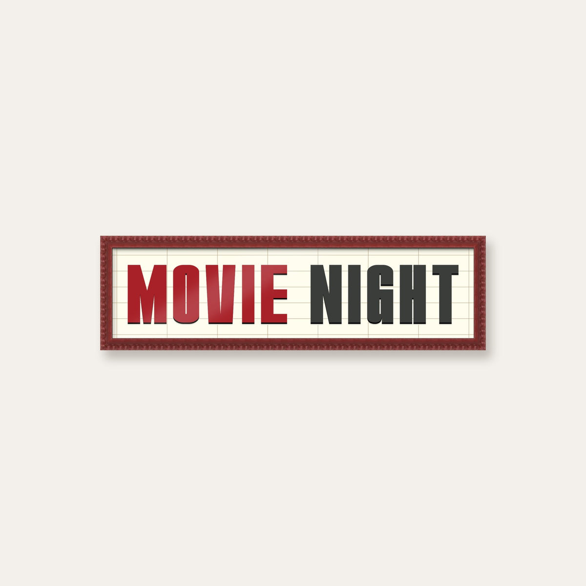 Movie Night panoramic print in a dark red bobbin frame