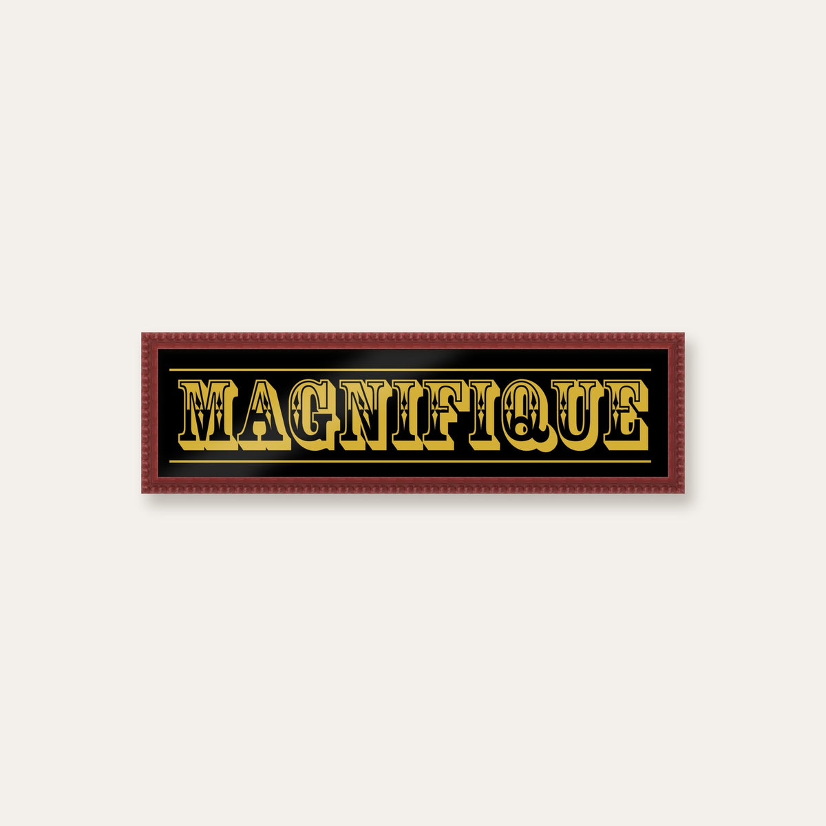Magnifique panoramic print in a dark red bobbin frame