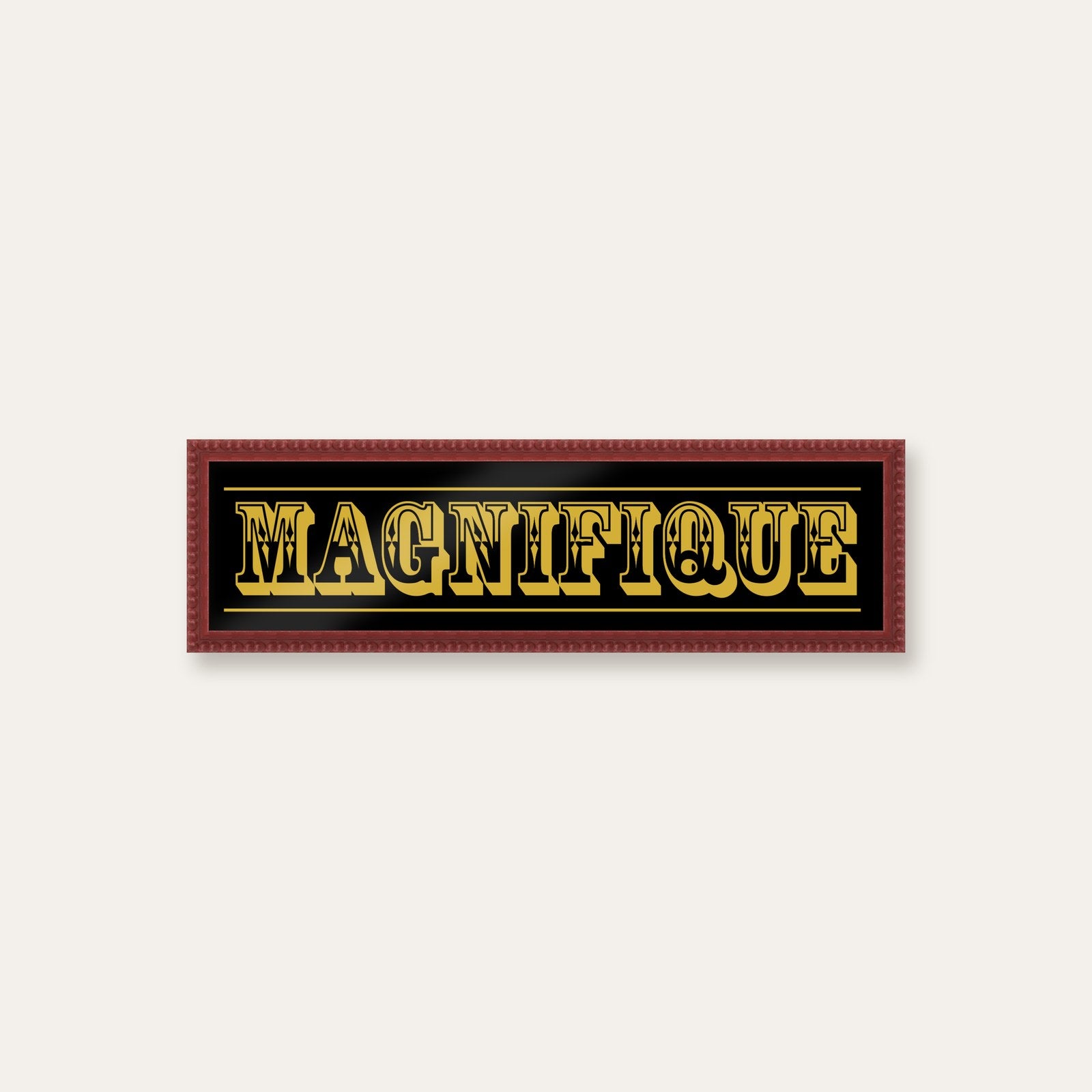 Magnifique panoramic print in a dark red bobbin frame