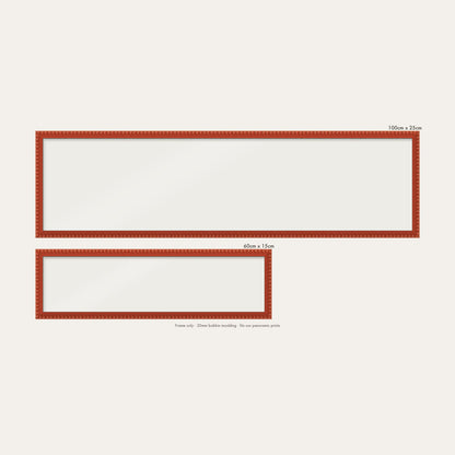 Red bobbin panoramic frame shown in both sizes, 60cm x 15cm and 100cm x 25cm