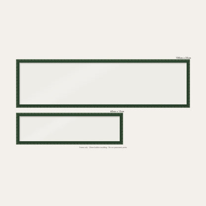 Dark Green bobbin panoramic frame shown in both sizes, 60cm x 15cm and 100cm x 25cm