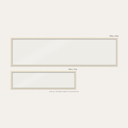White bobbin panoramic frame shown in both sizes, 60cm x 15cm and 100cm x 25cm