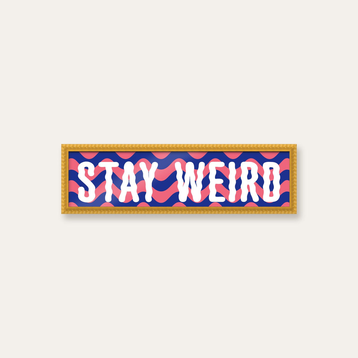 Stay Weird panoramic print in a yellow bobbin frame