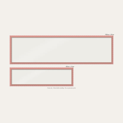 Pink bobbin panoramic frame shown in both sizes, 60cm x 15cm and 100cm x 25cm