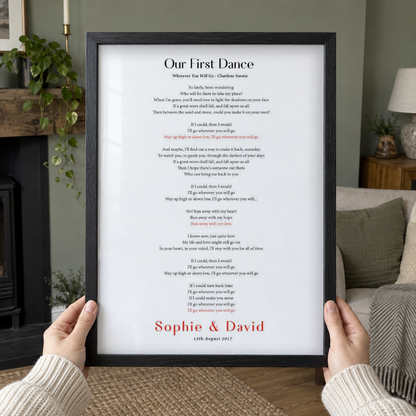 BB anniversary lifestyle 2026 | personalised-first-dance-wedding-lyrics-print | close
