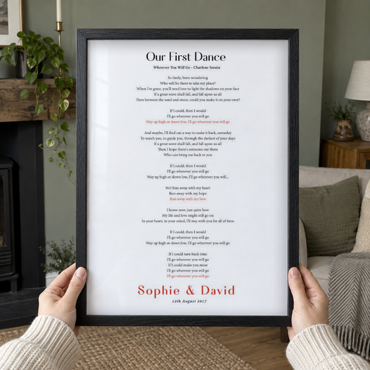 BB anniversary lifestyle 2026 | personalised-first-dance-wedding-lyrics-print | close