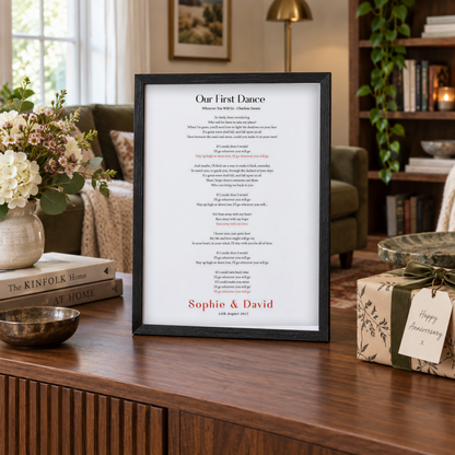 BB anniversary lifestyle 2026 | personalised-first-dance-wedding-lyrics-print | wide