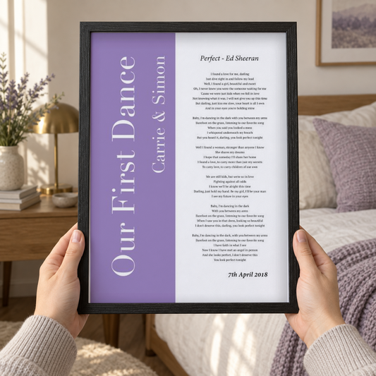 BB anniversary lifestyle 2026 | personalised-first-dance-wedding-song-lyrics-music-colour-block-print | close