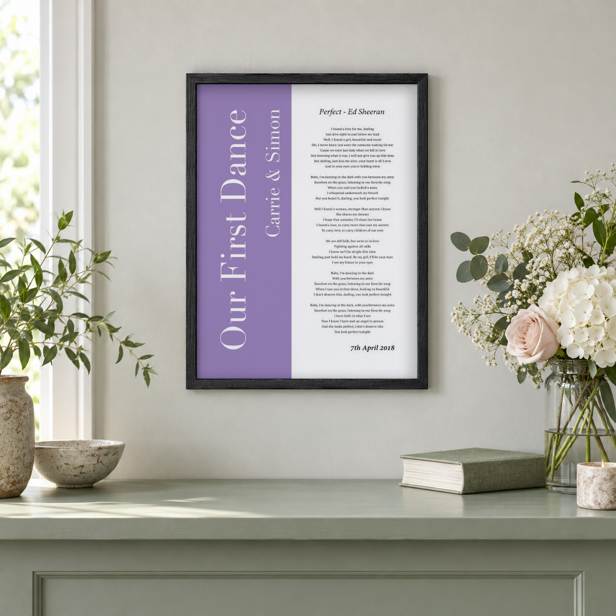 BB anniversary lifestyle 2026 | personalised-first-dance-wedding-song-lyrics-music-colour-block-print | wide